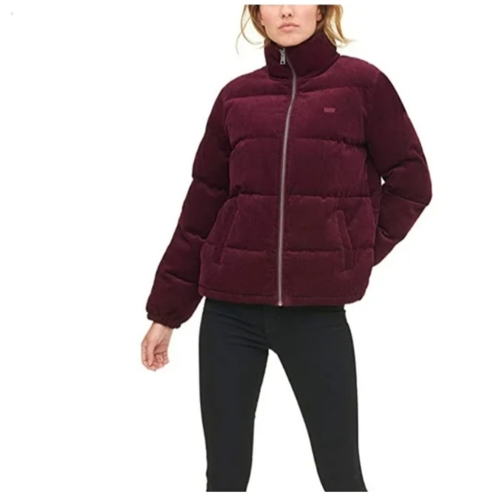 Levi's Women’s Corduroy Quilted Jacket Coat, Burgundy, XL